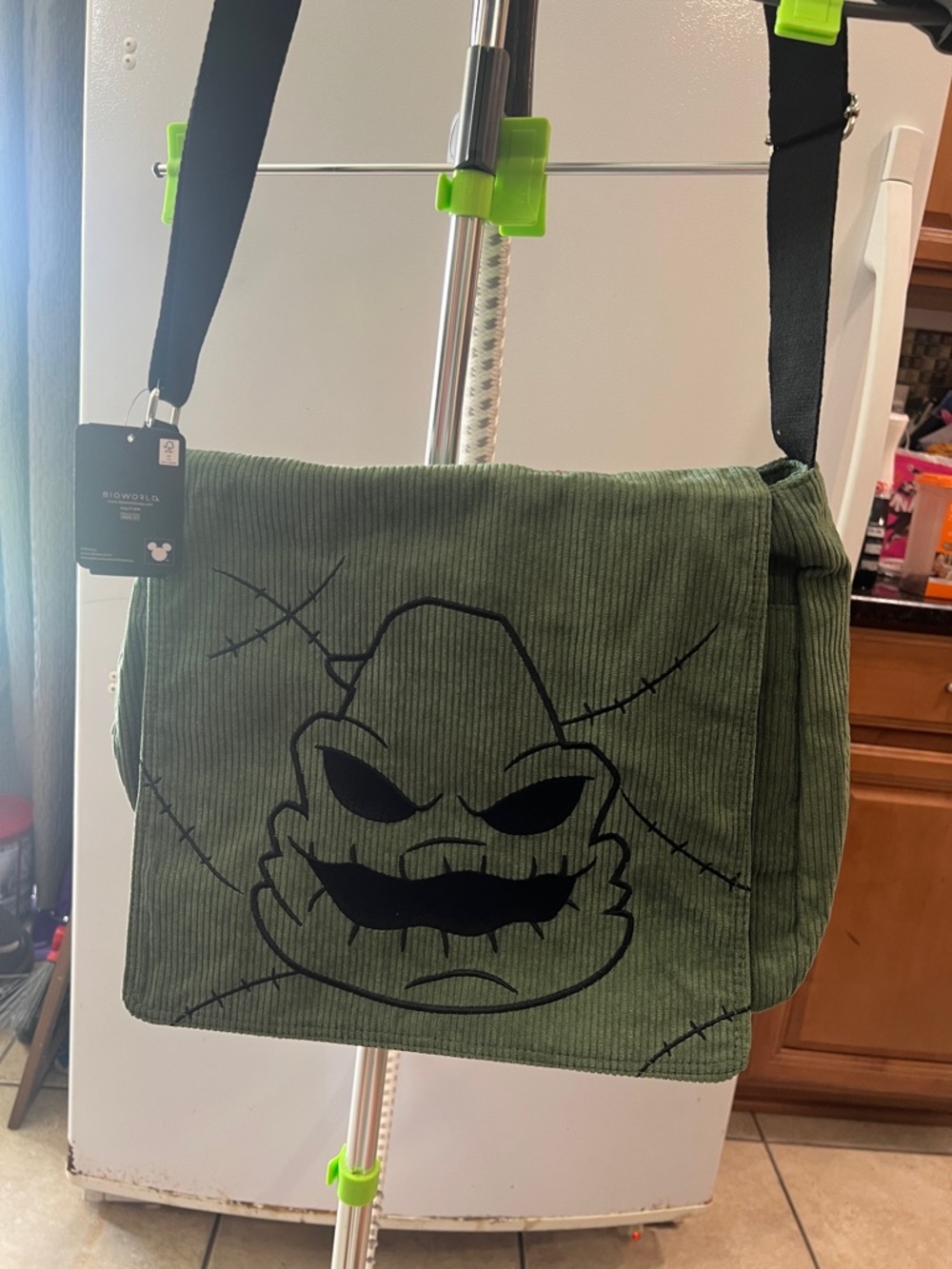 Disney Green Oogie Boogie Corduroy Messenger Bag with Black Strap